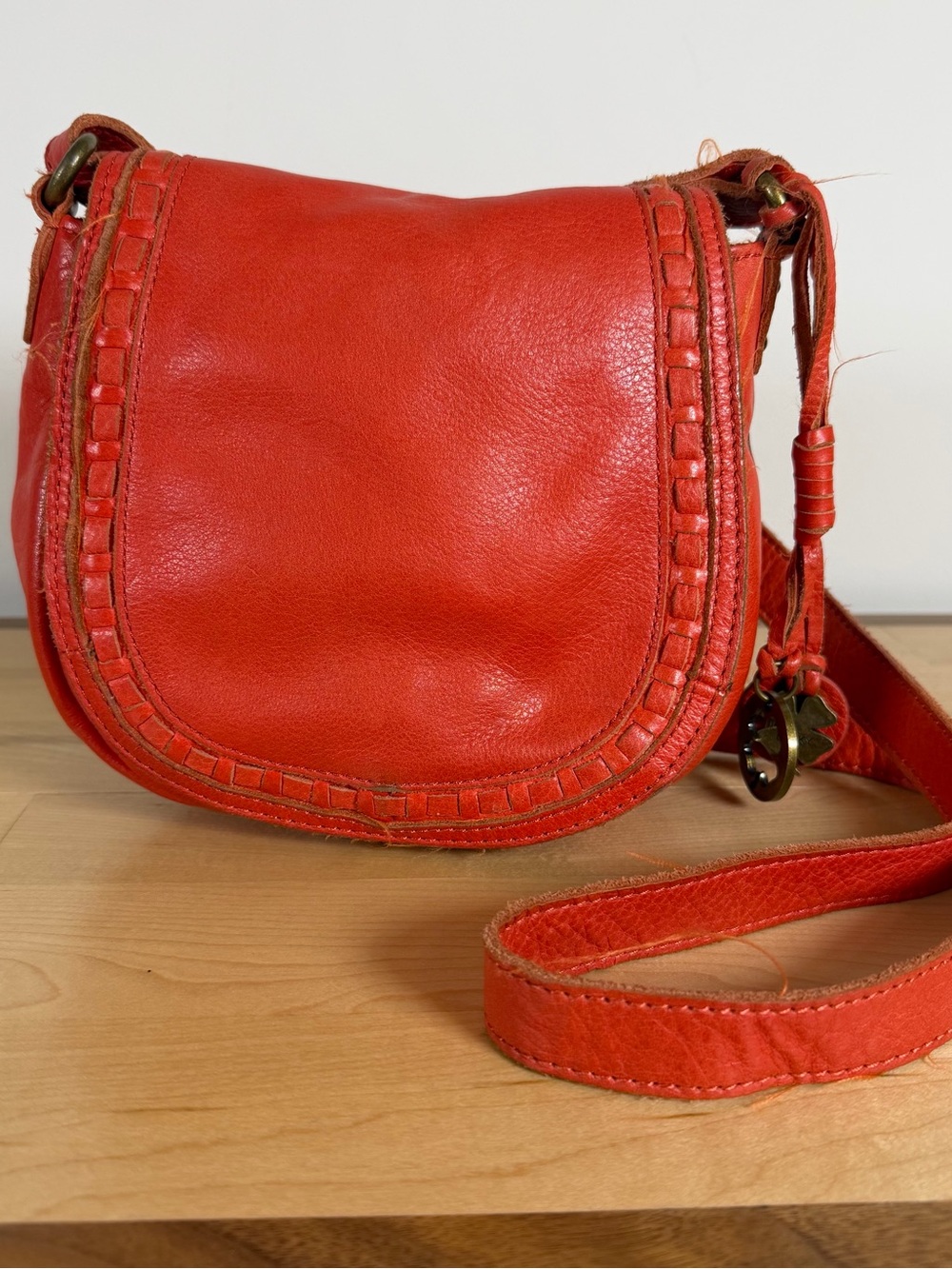 Lucky Brand Coral Hibiscus Genuine Leather Flap Medium Crossbody Bag